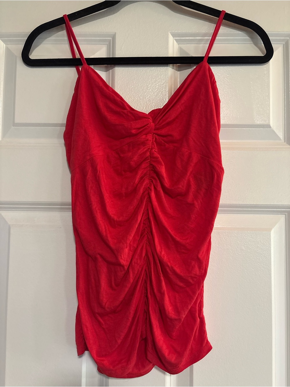 Y2K Moda International Red Ruched Top with Sequin Back Band and Draped Back